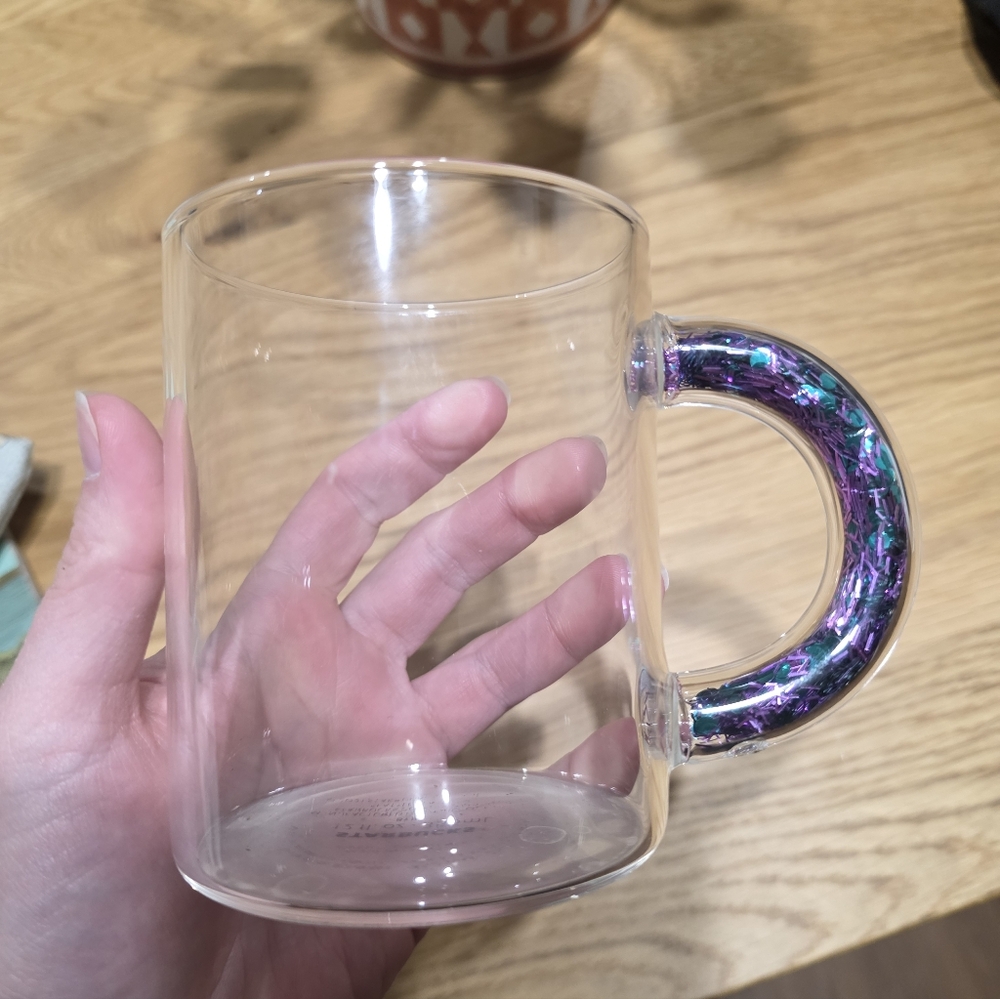 Starbucks Clear Mug with Purple Glitter Handle